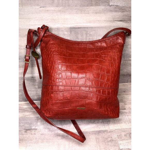 Margot red Croc print Leather Embossed handbag/crossbody Hobo Tote Purse - Picture 10 of 15